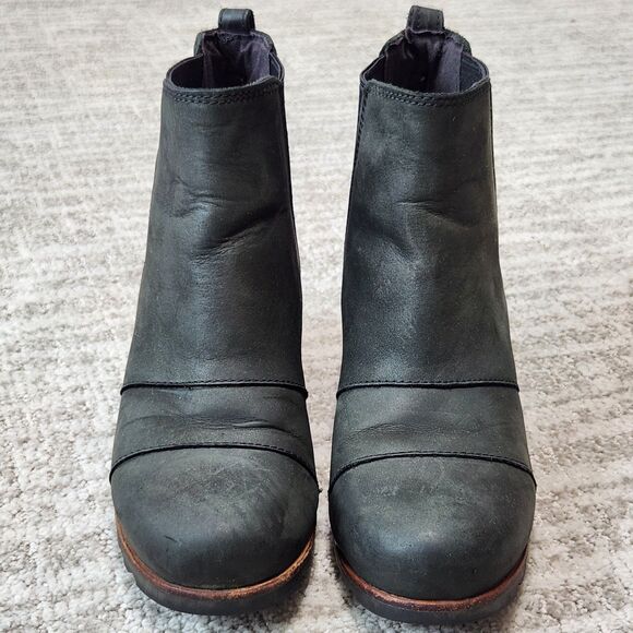 Sorel Lea Joan wedge booties boots black leather size 8.5 - Picture 4 of 9